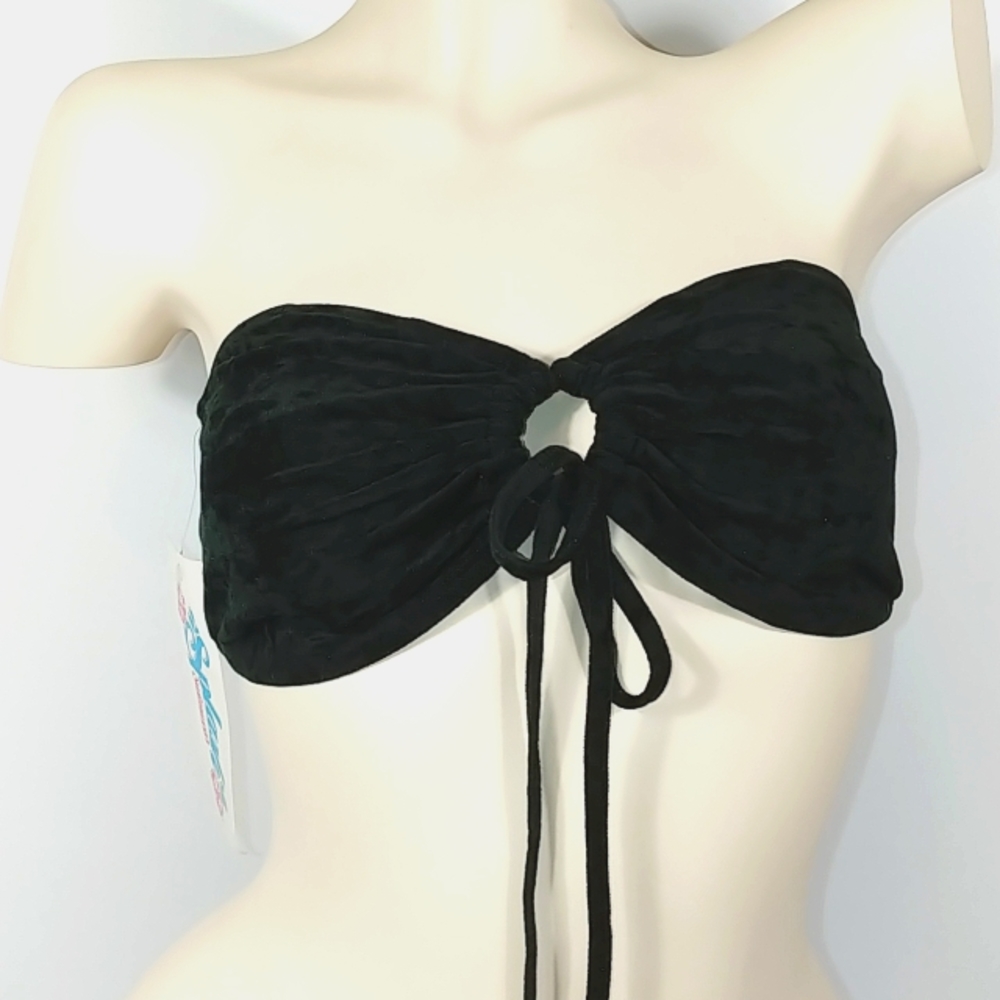 Black velour bikini top NWT Large